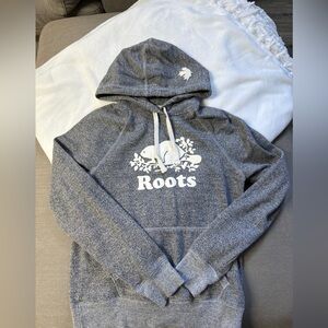 Roots Heather Gray Hoodie with White Logo